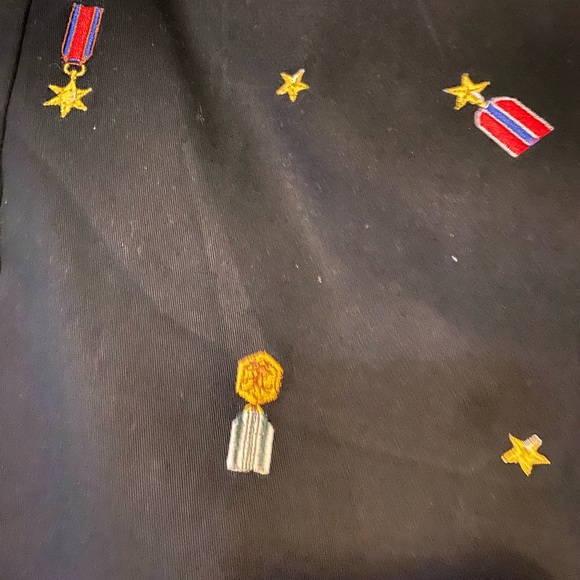 Akoo Brand Black Pants Embroidered Military Metals Pattern Size 34 Fit Cuffs - Picture 4 of 11